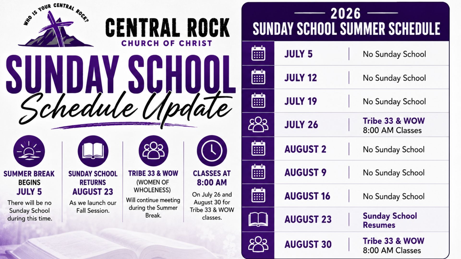 Summer Sunday School Schedule